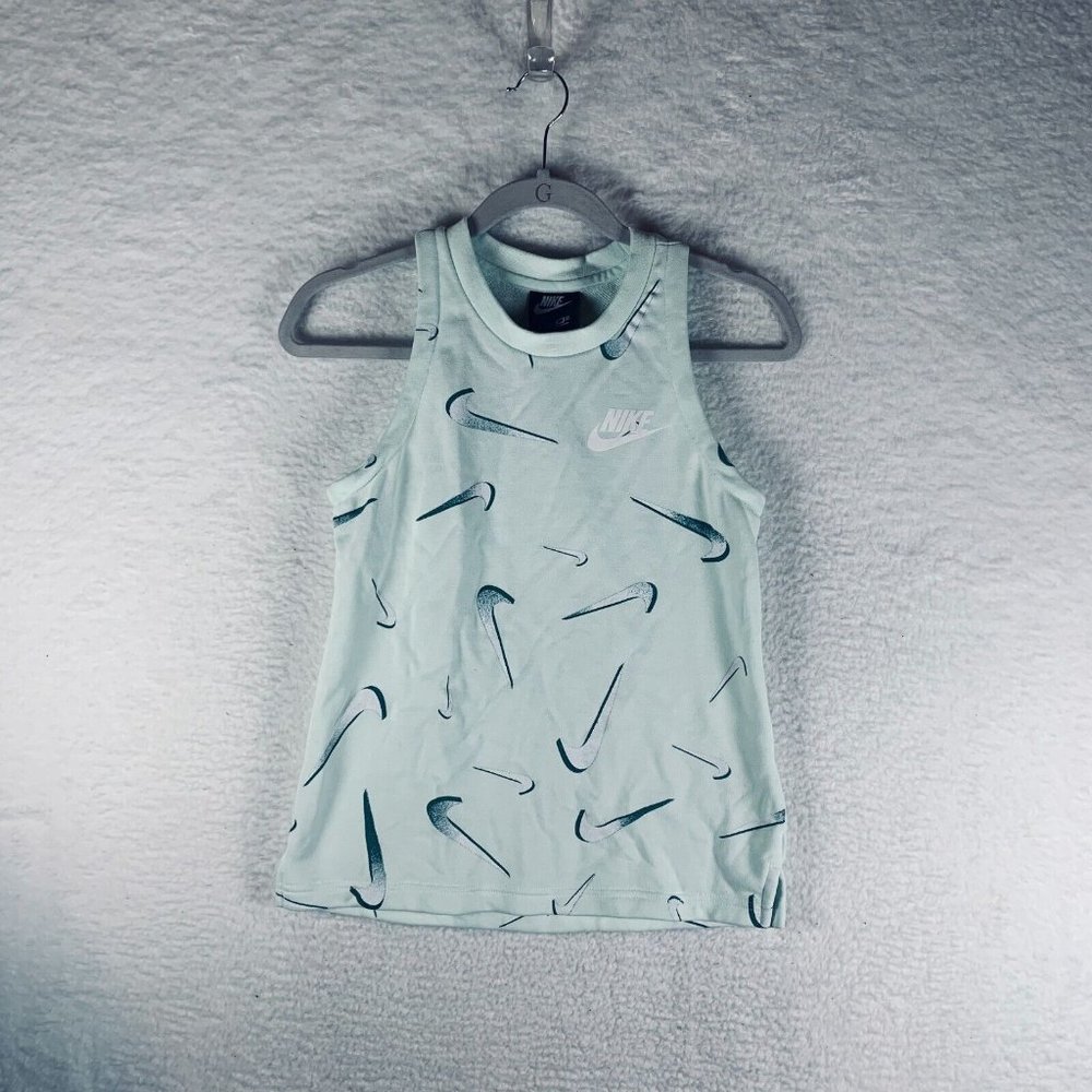 Nike Tank Top Girl Large Lite Teal All Over Print Cotton Slim-Fit Pullover 7386